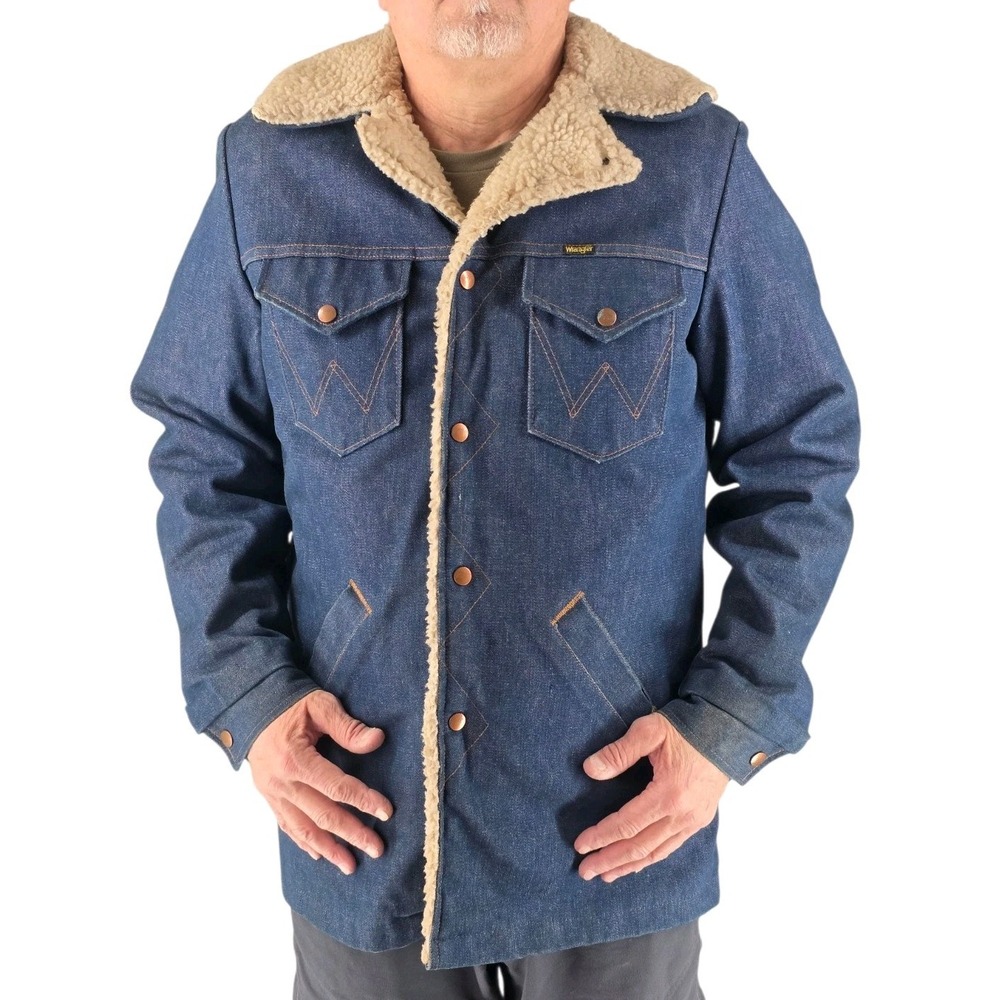 Vtg 70s Wrangler Wrange Trucker Jacket Coat Mens M Thick Sherpa Lined USA Made